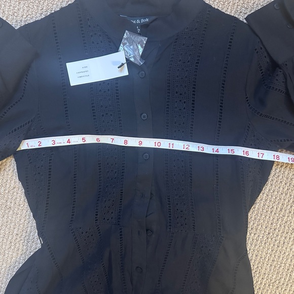 NWT Black Eyelet Long Sleeve Dress, Belted Cotton Dress-Classic Chic Fit & Flare - Picture 8 of 8